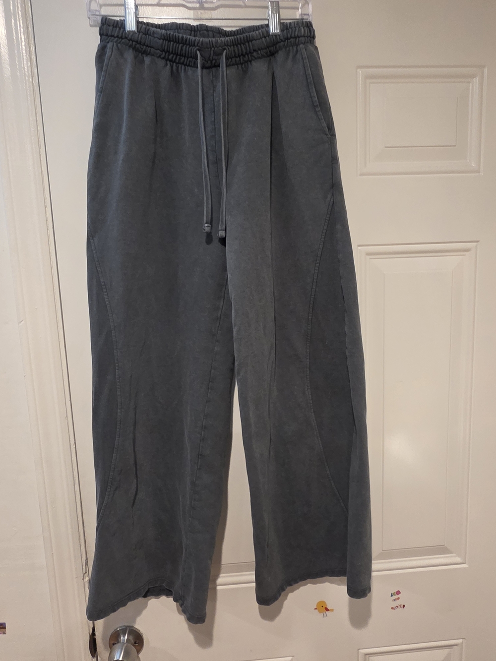 Zara Slate Gray Drawstring Wide-Leg Sweatpants